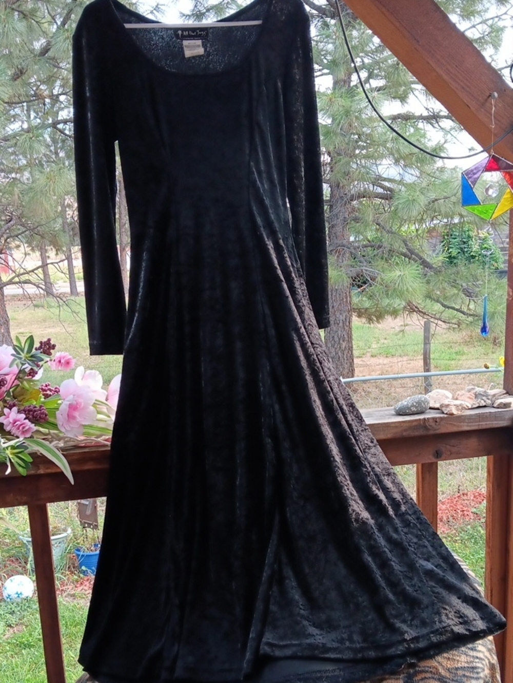 All That Jazz Black Velvet long Dress with Long Sleeves
